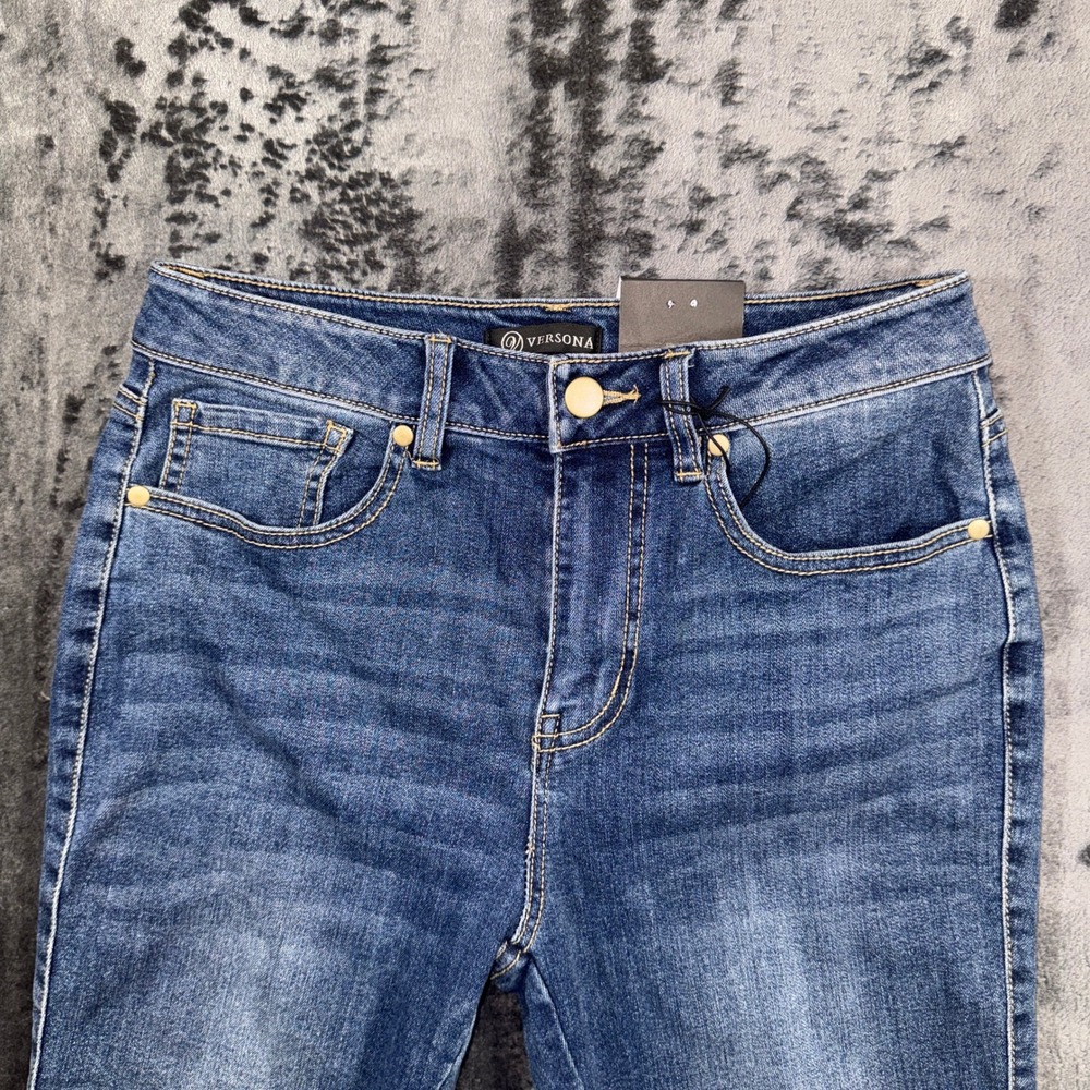 Versona Modern Skinny Jeans Medium Wash Rhinestone Fringe Hem Size 2 NWT - Picture 3 of 16